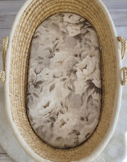 Prześcieradło bawełniane do kosza Mojżesza Boho wózka gondoli 75x35 cm - Peonies beige