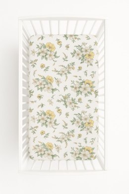 Prześcieradło bawełniane z gumką do łóżeczka 120x60 cm - clematis on beige