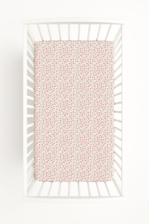 Prześcieradło bawełniane z gumką do łóżeczka 120x60 cm - łączka różowa Prześcieradło bawełniane z gumką do łóżeczka 120x60 cm - łączka różowa