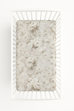 Prześcieradło bawełniane z gumką do łóżeczka 120x60 cm - peonies beige