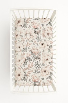 Prześcieradło bawełniane z gumką do łóżeczka 120x60 cm - róże sepia