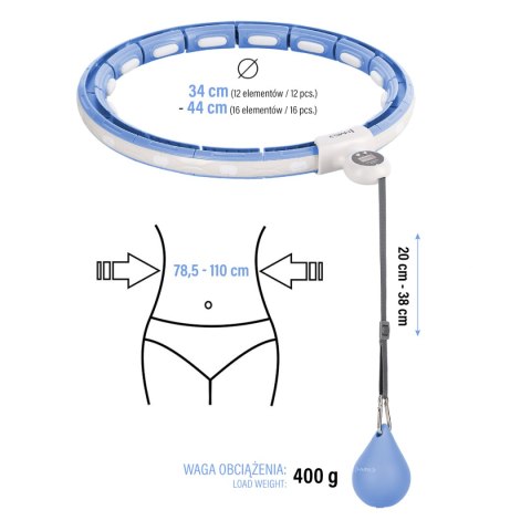 ZESTAW HULA HOP MAGNETYCZNY BLUE HHM15 Z LICZNIKIEM HMS + PAS BR163 BLACK PLUS SIZE ZESTAW HULA HOP MAGNETYCZNY BLUE HHM15 Z LICZNIKIEM HMS + PAS BR163 BLACK PLUS SIZE
