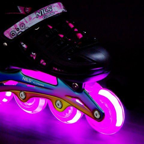 NH10905 4w1 ŁYŻWOROLKI LED RÓŻOWE Z WYM. PŁOZĄ HOKEJOWĄ RAINBOW ROZM. L(39-42) NILS EXTREME
