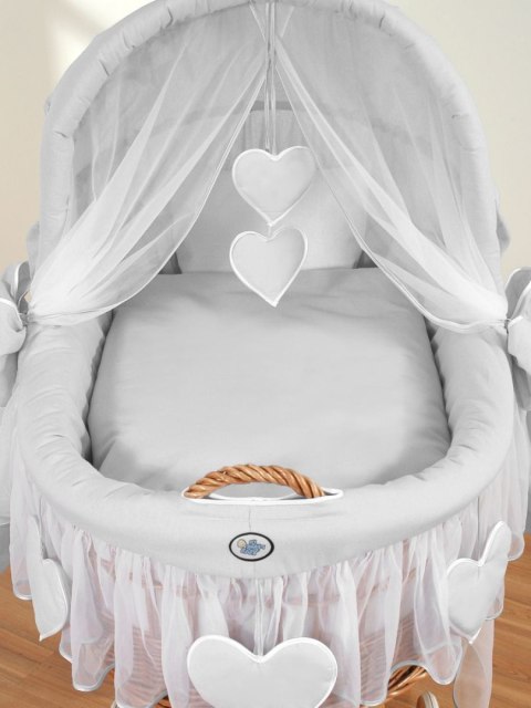 Wiklinowy kosz Mojżesza ze składaną budką Amelia - naturalny + szara pościel