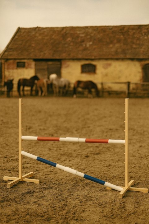 Przeszkoda skokowa do Hobby Horse 160cm, h-120 cm, dwie belki - czerwona i niebieska