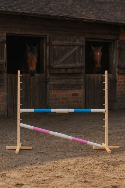 Przeszkoda skokowa do Hobby Horse 160cm, h-120 cm, dwie belki - jasny niebieski i jasny róż
