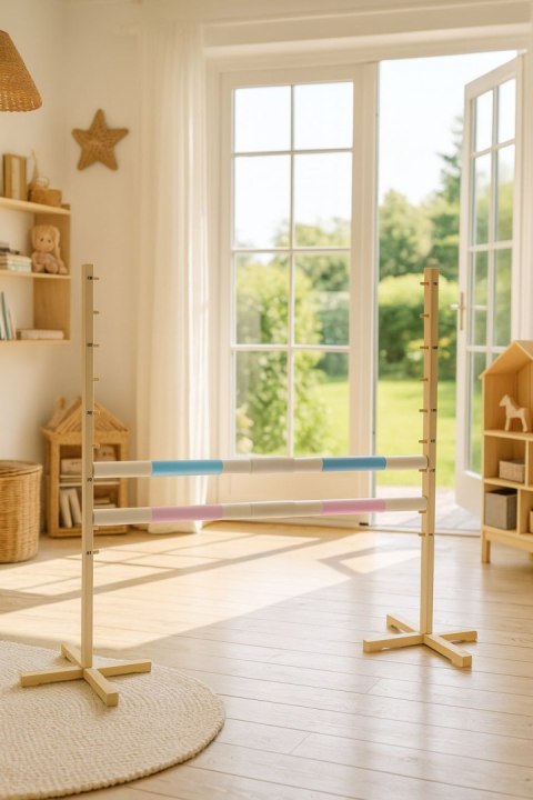 Przeszkoda skokowa do Hobby Horse 160cm, h-120 cm, dwie belki - jasny niebieski i jasny róż