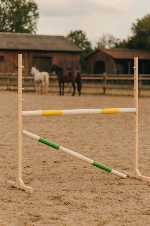 Przeszkoda skokowa do Hobby Horse 160cm, h-120 cm, dwie belki - żółta i zielona