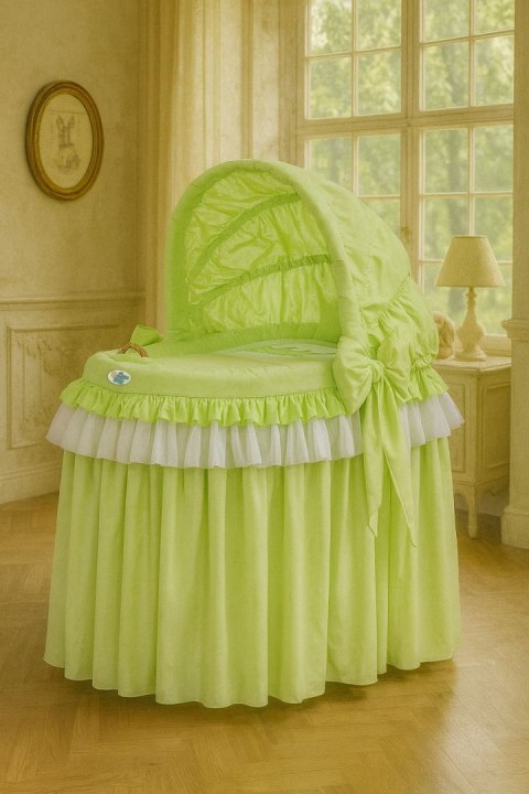 Obszycie 4-cz do kosza Mojżesza wiklinowego ze składaną budką- Little Princess zielony