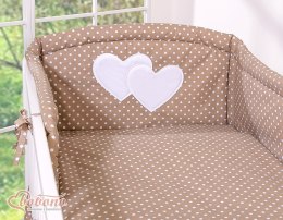Pościel 3-cz Serduszka grochy na brązie