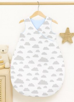 Śpiworek niemowlęcy całoroczny ocieplany 75 cm- chmurki szare/niebieski
