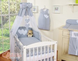 Pościel 5-cz z baldachimem- Wiszące Serduszka kropki na szarym