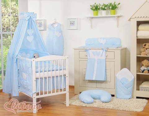 Pościel 5-cz z baldachimem- Wiszące Serduszka paseczki niebieskie