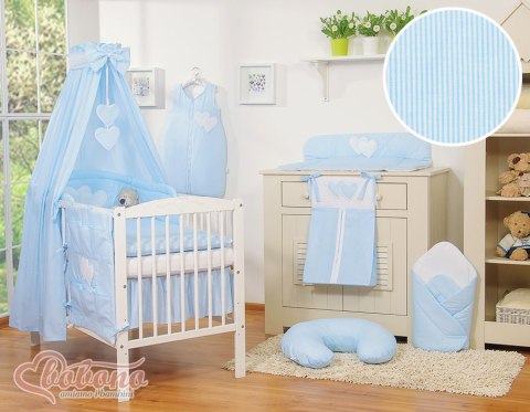 Pościel 5-cz z baldachimem- Wiszące Serduszka paseczki niebieskie