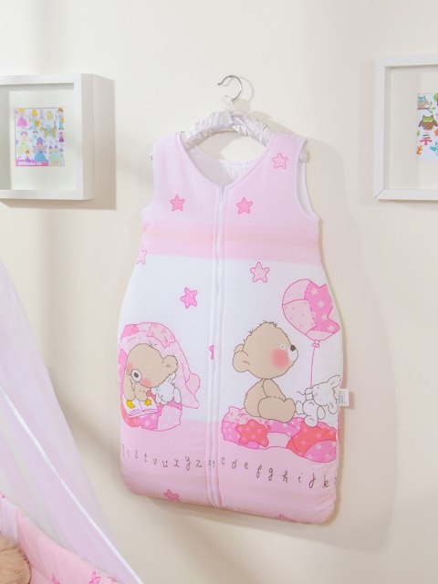 Śpiworek dla dzieci bawełniany M 6-12 mcy TOG 2.5 całoroczny miś z balonikiem różowy