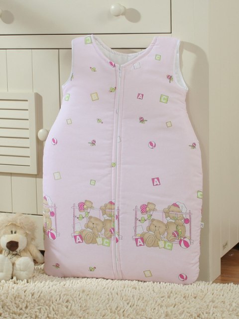 Śpiworek dla dzieci bawełniany M 6-12 mcy TOG 2.5 całoroczny misie w łóżeczku na różu