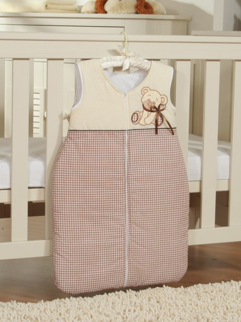 Śpiworek dla dzieci bawełniany M 6-12 mcy TOG 2.5 całoroczny ocieplany Miś z kokardką brązowy