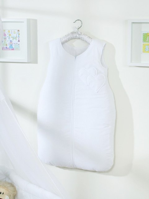 Śpiworek dla dzieci bawełniany M 6-12 mcy TOG 2.5 całoroczny ocieplany serduszka białe