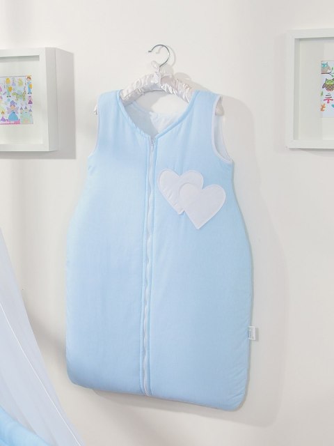 Śpiworek niemowlęcy- Wiszące Serduszka paseczki niebieskie
