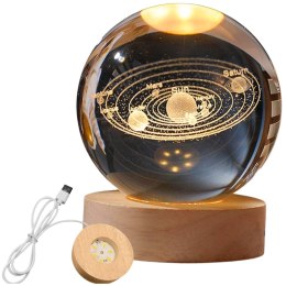 Szklana Kula Lampka Nocna na Biurko 3D Układ Słoneczny LED - KUS
