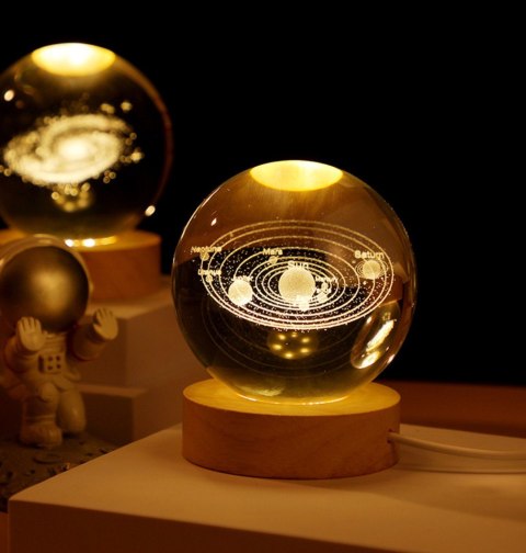 Szklana Kula Lampka Nocna na Biurko 3D Układ Słoneczny LED - KUS