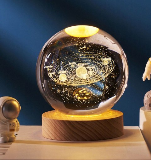Szklana Kula Lampka Nocna na Biurko 3D Układ Słoneczny LED - KUS