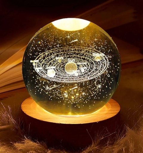 Szklana Kula Lampka Nocna na Biurko 3D Układ Słoneczny LED - KUS