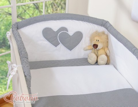 Pościel 3-cz 120x90 Serduszka - pepitka czarna