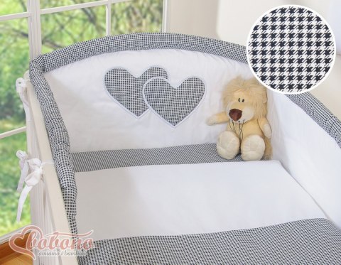 Pościel 3-cz 120x90 Serduszka - pepitka czarna