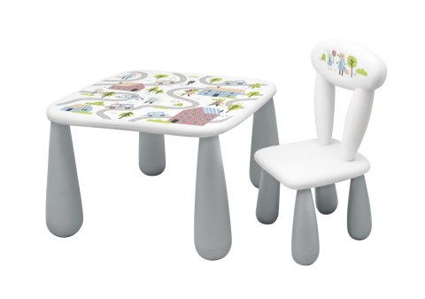 MALTEX SET LUNA TOWN Stolik dla dzieci + krzesełko biały/szary